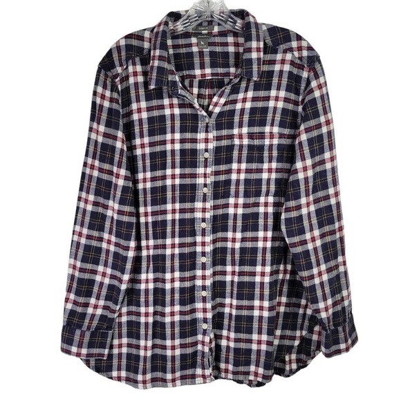 Eddie Bauer Flannel Shirt Women's Plus 2XL Blue Red Plaid Long Sleeve Button Up - Picture 2 of 8